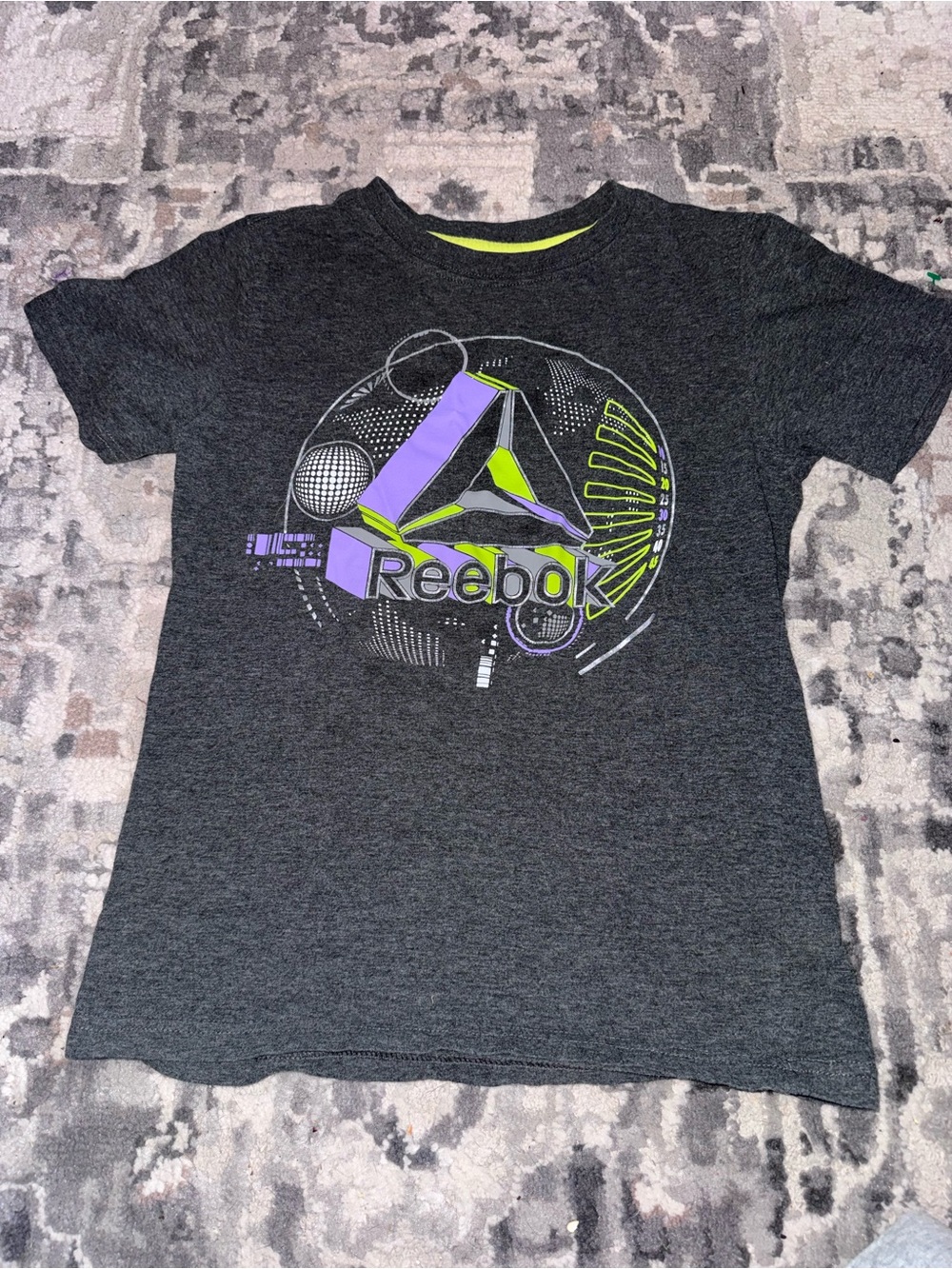 Reebok Charcoal Tee with Purple & Lime Graphic